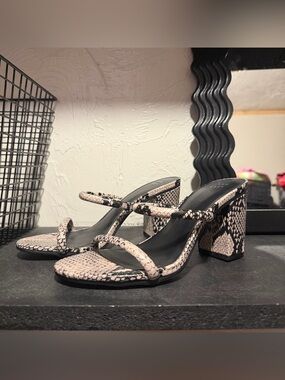a new day Beige and Black Snake-Print Block Heel Slides
